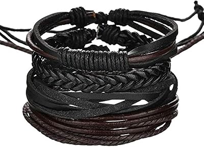 Bracelet en cuir de vache naturel pour hommes et femmes tressé réglable multicouche