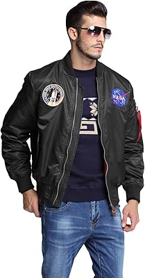 Veste coupe-vent zippée brodée avec badge nasa kuriresha pour hommes coupe