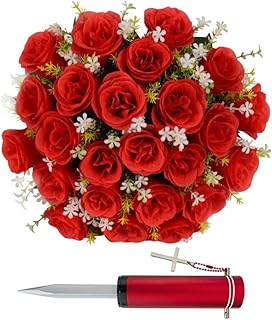 Bouquet de fleurs artificielles rouges à 24 tiges vases en métal rouge