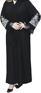 Abaya en crêpe parsemée de perles argentées, taille 56, noir, 56