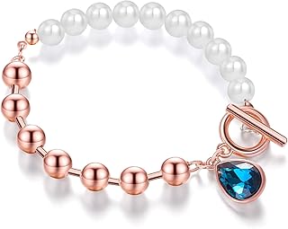 Bracelet élégant diva brillant en or rose avec perles et cristaux décorés pour femmes, perle, perle. Découvrez le shopping sans frontières avec Diaytar Sénégal