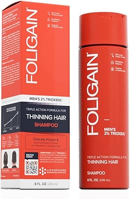 Foligen triple action shampooing pour cheveux clairsemés, shampooing épaississant pour hommes, avec 2%