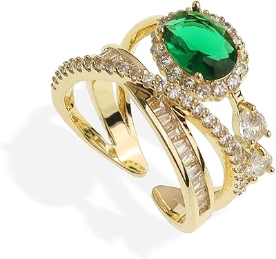 Bague ouverte réglable en or pour femme - fausse bague multi-cercles avec diamants
