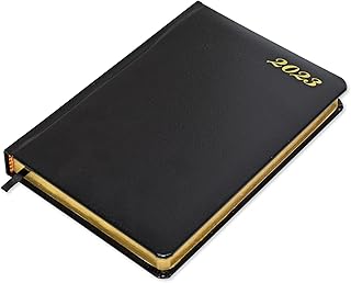 Agenda fis a5 2023 (anglais) relié en cuir doré, noir - fsdi26egb23bk
