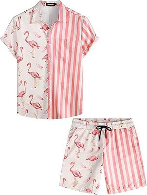 Ensemble de chemise de plage boutonnée à manches courtes et motif hawaïen