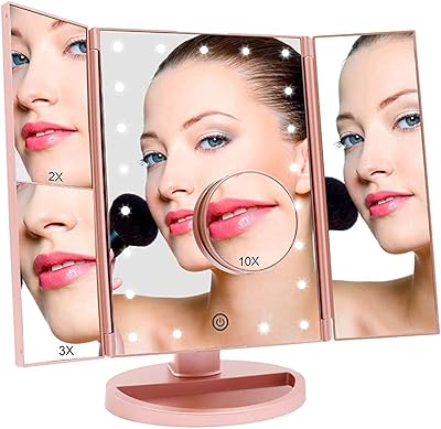 Miroir de maquillage éclairé auretti, miroir de courtoisie pliable à trois volets
