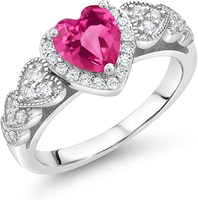 Bague en argent sterling 925 avec saphir rose créé pour femme