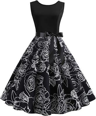 Robe de bal trapèze botrong vintage moulante sans manches à col rond