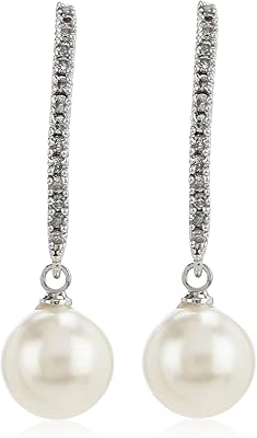 Boucles d'oreilles en métal diamant américain rhodié avec une perle goutte en cuivre