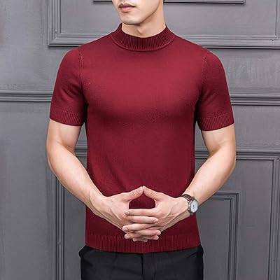 Gbbmmm pull tricoté à demi-manches et col mi-haut de couleur unie pour hommes