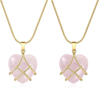 Colliers de diamants à deux châteaux collier cœur en quartz rose pour femmes