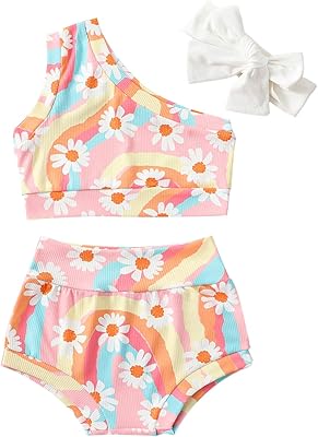 Vêtements d'été pour bébé fille style boho floral arc-en-ciel asymétrique épaule