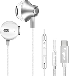 Écouteurs filaires fasgear usb c avec microphone, casque hi-fi dac compatible avec galaxy
