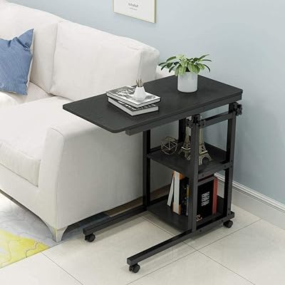 Table d'appoint pour ordinateur portable en forme de c avec étagères de rangement