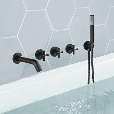 Robinet de baignoire midanya noir mat 3 poignées avec douchette et robinet