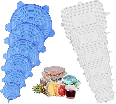 Couvercles extensibles en silicone, paquet de 12 pièces réutilisables delfino, extensibles pour s'adapter