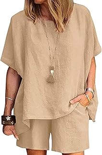 Ensemble deux pièces élégant en lin pour femmes, couleur unie, survêtement ample décontracté, vêtements, costumes streetwear, ensemble deux pièces, tenues vintage. La marketplace qui fait du bien à votre budget : Diaytar