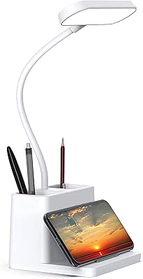 Lampe de bureau led avec porte-stylo lampe pour ordinateur-bureau blanc rechargeable soin