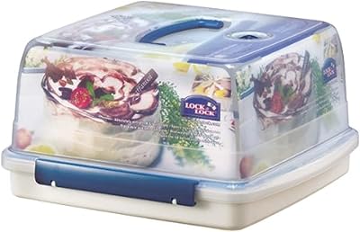 Boîte à gâteaux carrée lock & lock hls102 - transparent/bleu, 12,6 litres