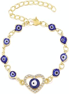 Bracelet chaîne double œil bleu entièrement diamanté avec bracelet diable réglable en alliage