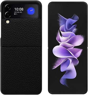 Housse en cuir véritable nanhu pour samsung galaxy z flip 3 - noir