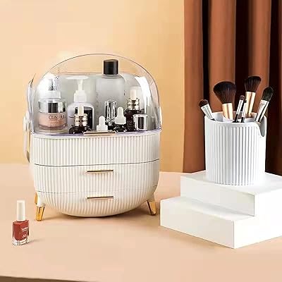 Urbazaar grand organisateur de maquillage avec tiroirs et organisateur de pinceaux, vitrine cosmétique