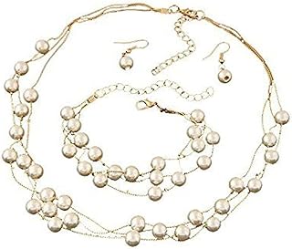 Parure de bijoux élégante en perles shining diva pour femme (blanc) (sd8431s), perle