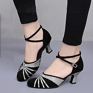 Chaussures de danse latine à bout fermé pour femmes talon avec bride la cheville