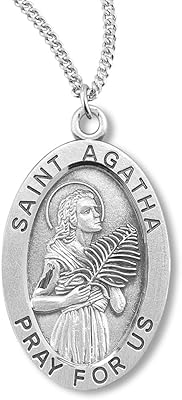 Pendentif ovale sainte agathe en argent sterling pour femme + chaîne et fermoir