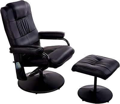 Fauteuil de massage inclinable et pouf homcom, fauteuil en cuir pu avec base
