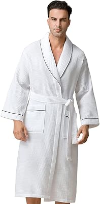 The white shop peignoir gaufré pour hommes avec passepoil - coton léger, robe