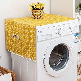 Housse de réfrigérateur anti-poussière en lin de beauté avec poches de rangement, protection