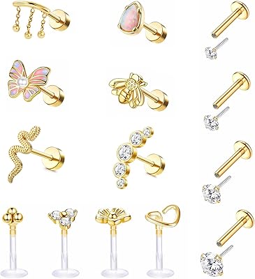 Boucles d'oreilles cartilage en acier chirurgical 16 g, boucles d'oreilles plates à l'avant