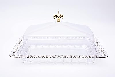 Grand plateau rectangulaire taliona avec couvercle en acrylique, doré, tl0113679