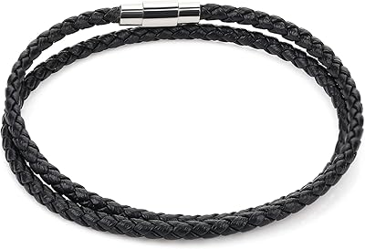 Bracelet en cuir tressé double tour en acier inoxydable pour hommes et femmes