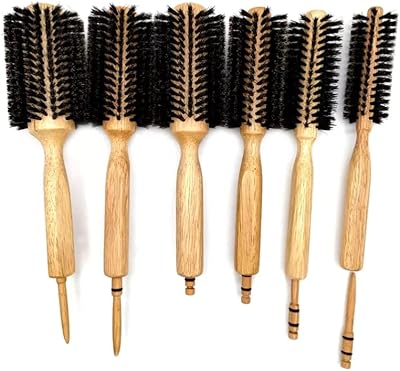 Via une brosse à cheveux ronde en bois avec poils antistatiques doux