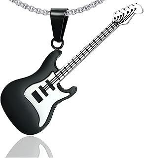 Chaîne à pendentif avec étiquette de guitare en acier titane hip hop