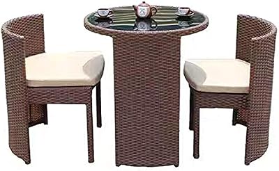 Ensemble de patio extérieur en osier yulan avec table et chaises en verre