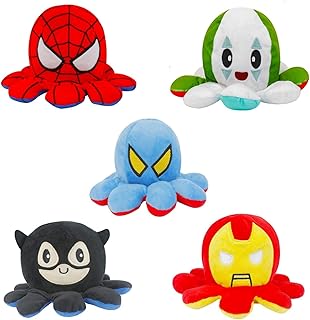 Poupée pieuvre en peluche réversible super-héros grabmantra, poupée douce recto-verso, sans dire un mot,