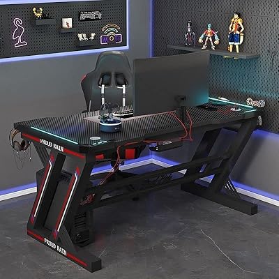 Table de jeu avec chaise, table de bureau d'ordinateur avec lumières led rvb