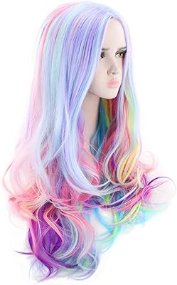 Perruque de cheveux arc-en-ciel ondulés longs et bouclés, perruques amples arc-en-ciel pour femmes