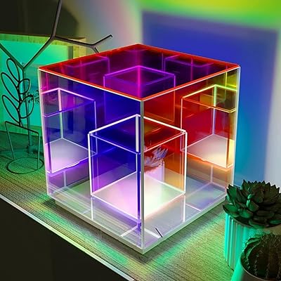 Bestyhome lampe de table cube avec veilleuse espace couleur rvb, design de cube
