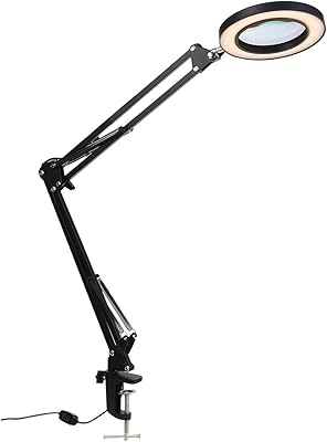 Lampe de bureau loupe meichoon, lentille en verre 10x, 64 lumières led, 3