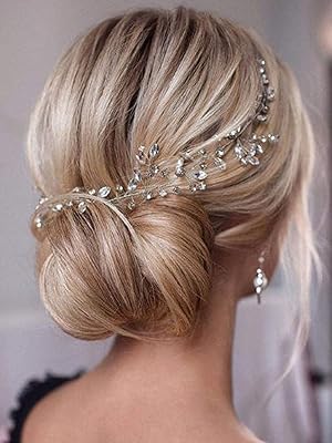 Bandeau de mariage en strass et cristal argenté unicra pour mariée (17,7 pouces)