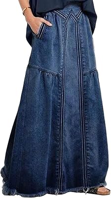 Jupe longue en jean décontractée pour femme avec taille élastique et ourlet
