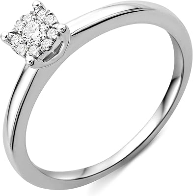 Bague de fiançailles diamant pour femme en or blanc 9 carats avec diamants
