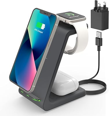 Chargeur sans fil jeekera 3 en 1 pour iphone 14/13/12/11/pro/pro max/xs max/xr/8 plus