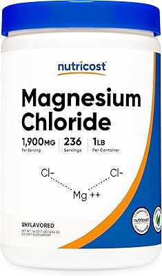 Poudre de chlorure de magnésium nutricost, 45 g, sans gluten, sans ogm, végétalien