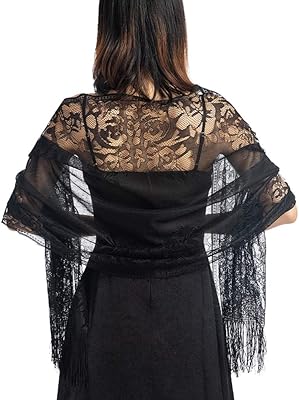 Écharpe en dentelle florale pour femme avec pompons, voile en maille douce