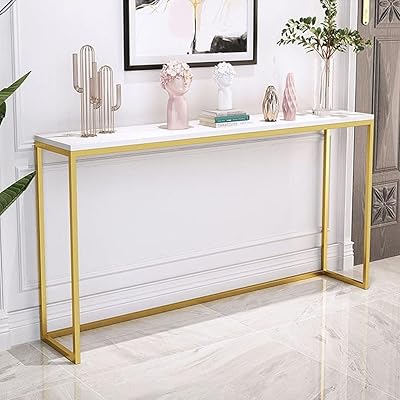 Table console moderne en bois cotis structure en métal meuble d'entrée